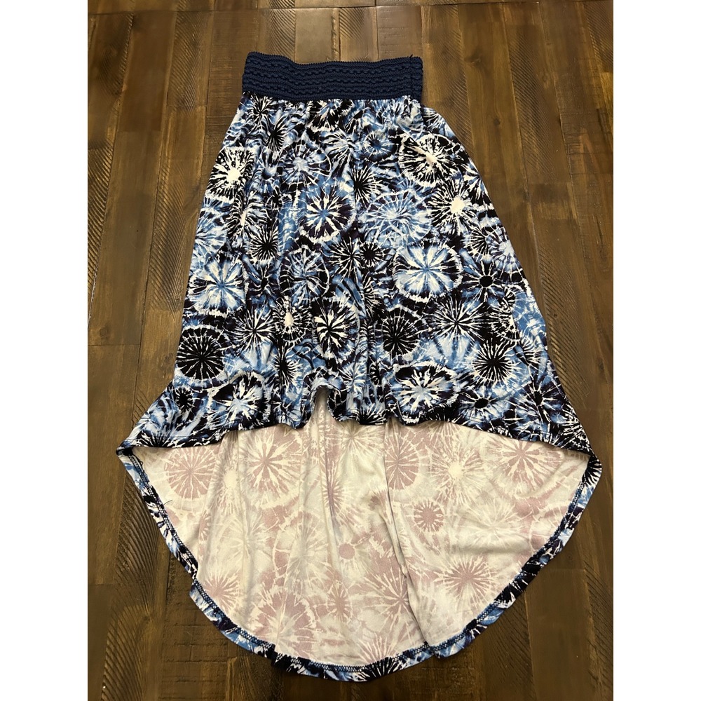 btween High Low Maxi Skirt 8 Blue Excellent Tie Dye Smocked Waist Boho